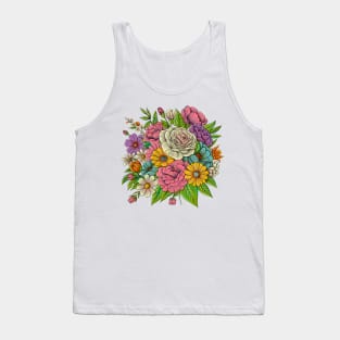 Roses and Colorful Flowers Pattern. Hand Drawn Floral Print Tank Top